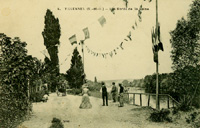 Joueurs de boules et voiture à cheval/sur le chemin du bord de Seine vers Médan