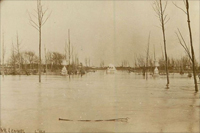 Le rond-point du lion, dans l'île/pendant la crue de 1910