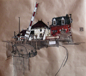 Le passage à niveau et deux villas de la rue du Pont