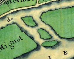 Plan d'intendance de 1786 montrant les trois îlots Bigochets.