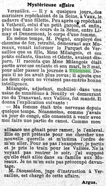 Article du Figaro du 22 mai 1917 sur une noyade