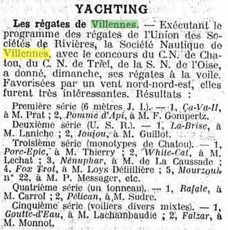 Article du Figaro sur les régates de 1922.