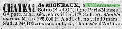 Article du Journal des débats sur la vente du château de Migneaux