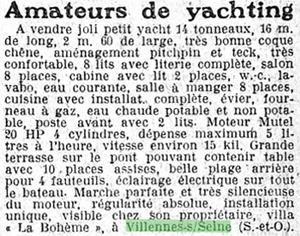 Annonce dans Le Matin du 20/09/1920.