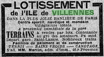 Annonce pour le lotissement de l'île dans Le Matin, 1922.