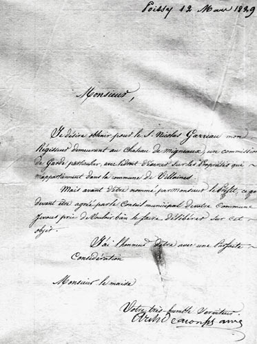 Lettre de M. Archdeacon concernant un garde-champêtre