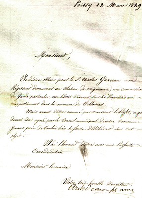 Lettre de M. Archdeacon concernant un garde-champêtre