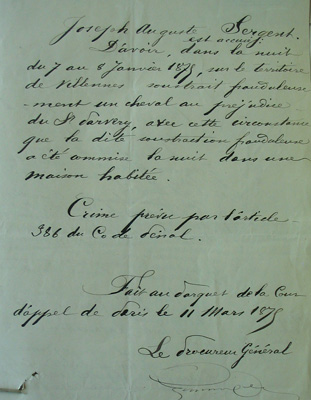 Accusation de vol contre Joseph Auguste Sergent.