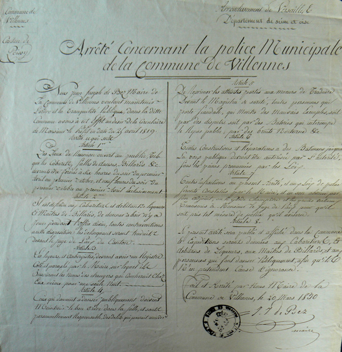 Règlement de police municipale de 1830