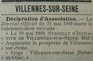 Déclaration de la fondation du Syndicat d'Initiative.