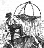 Pêcheur utilisant un carrelet.