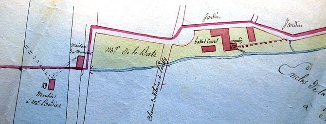 Plan de 1820 montrant les moulins à la limite de Poissy.