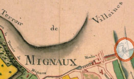 Situation du moulin bateau de Mignaux sur le plan d'intendance.