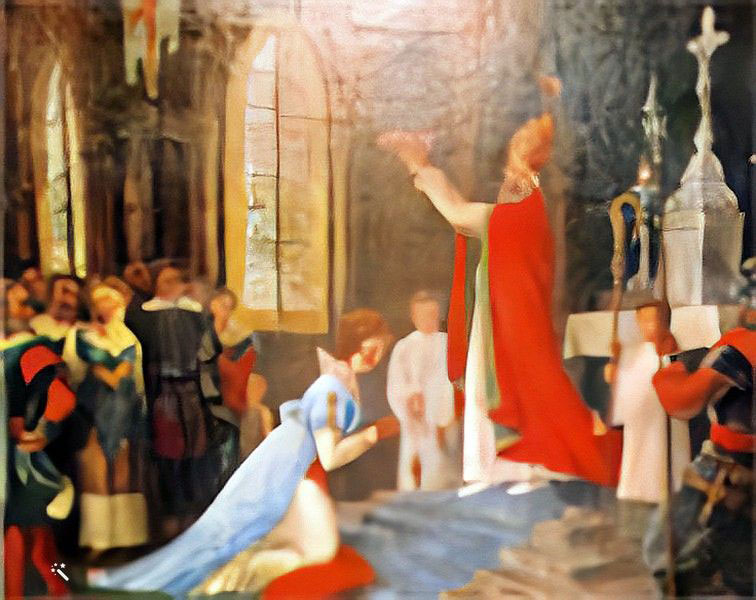 Tableau représentant Saint Médard couronnant la Rosière de Salency