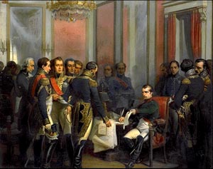 Napoléon signant son abdication à Fontainebleau.