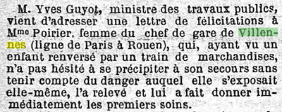 Article de journal sur un accident à la gare en 1889.