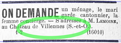 Annonce pour un gardien au château en 1896