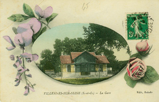 Carte postale fleurie de la gare de Villennes.