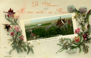 Carte postale fleurie, panorama de Villennes.