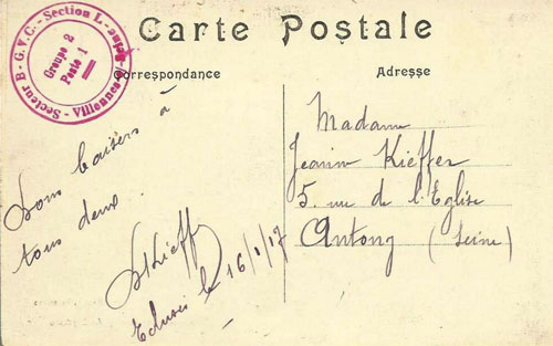 Carte postale avec tampon des GVC.