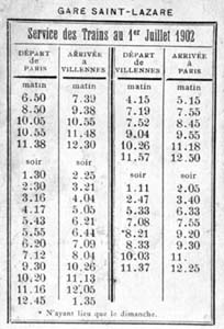 Horaires des trains en 1902.