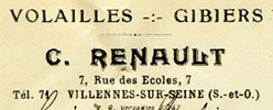 Facture du marchand de volailles C. Renault.