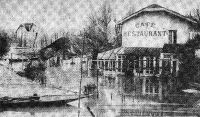 Le restaurant Les Tilleuls pendant la crue de 1930.