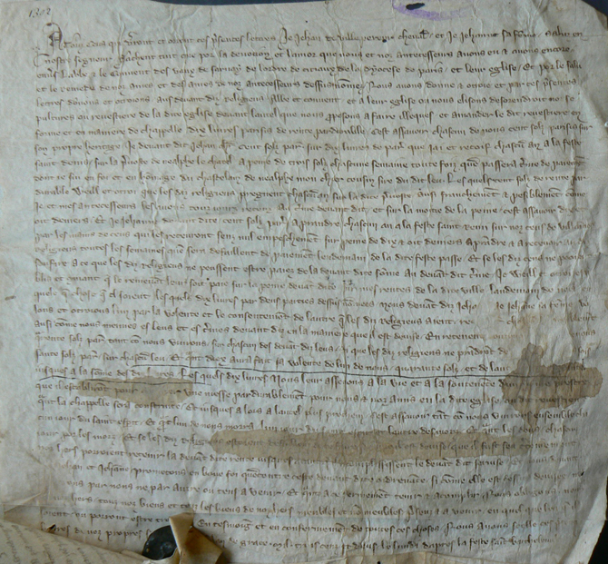 Document de donation de Jean de Villepreux datant de 1302.