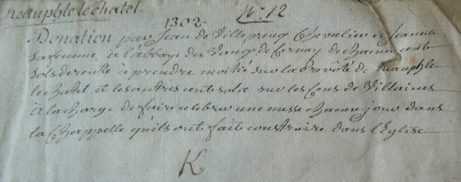 Résumé ancien de la donation de 1302.