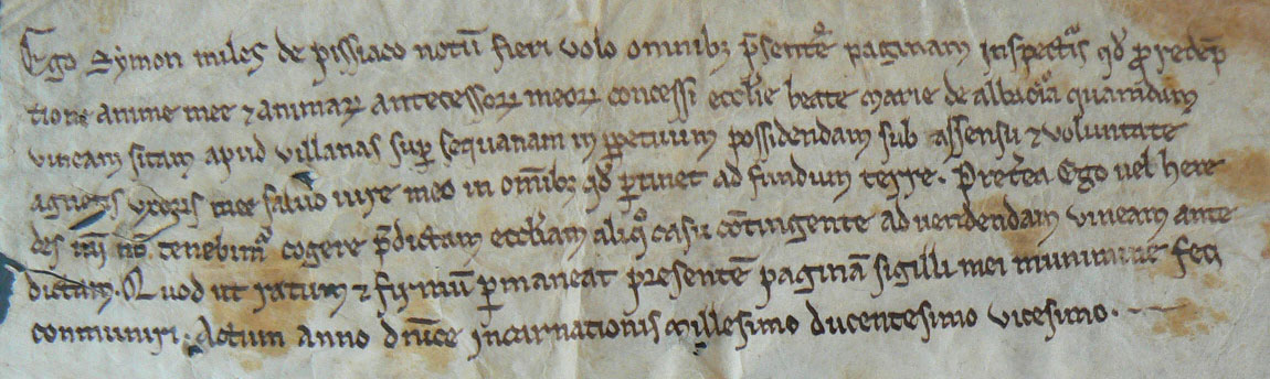 Document de donation de Simon de Poissy datant de 1220.