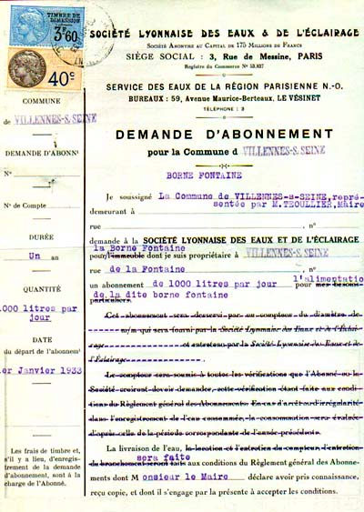 Contrat d'abonnement pour la borne-fontaine