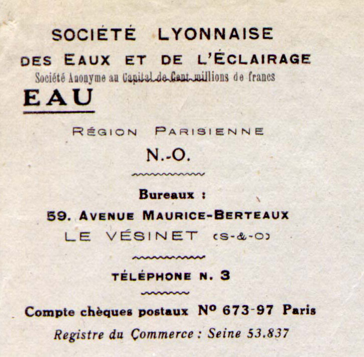 En-tête de la Société Lyonnaise des Eaux, 1927