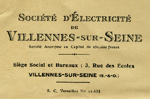 En-tête de la Société d'Electricité de Villennes en 1931
