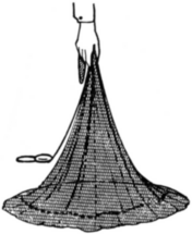 Illustration d'un filet de pêche de type épervier.