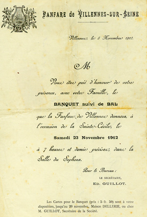 Invitation pour le bal de la Sainte-Cécile en 1912.
