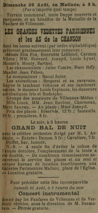 Affiche de la grande fête de la fanfare en 1928