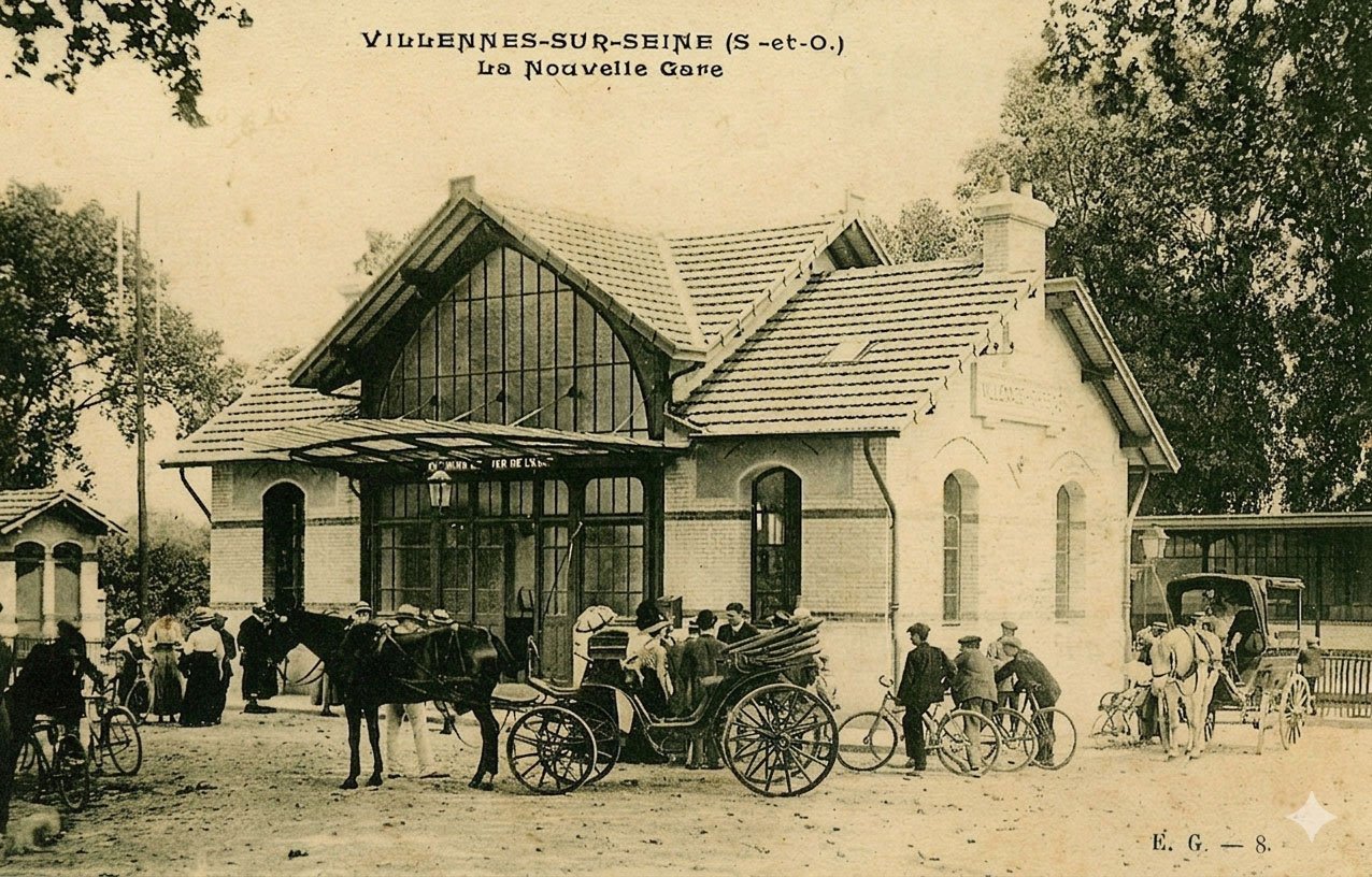 Gare de Villennes avec voitures à cheval