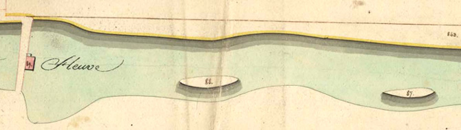 Plan cadastral de 1821 montrant deux petits îlots.