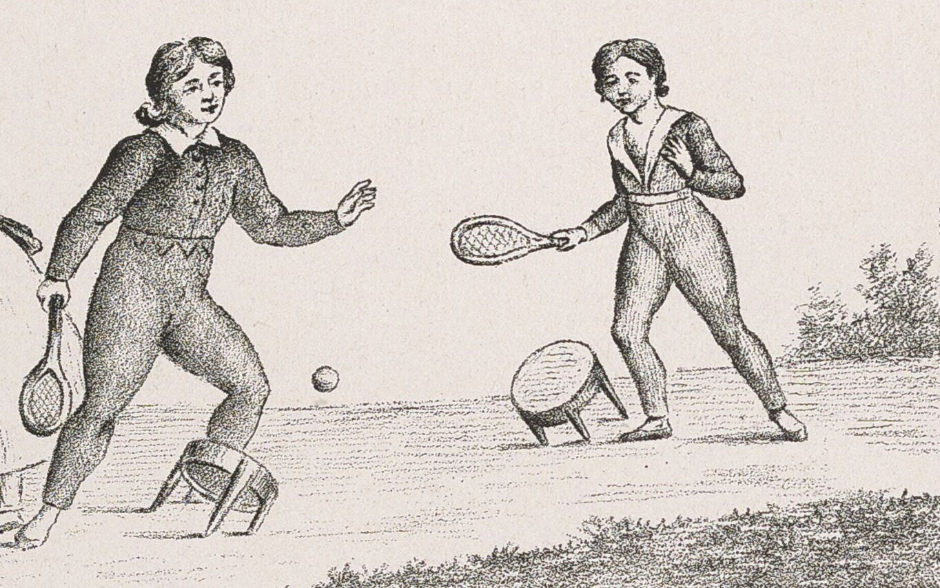 Illustration de joueurs de balle au tamis vers 1800.