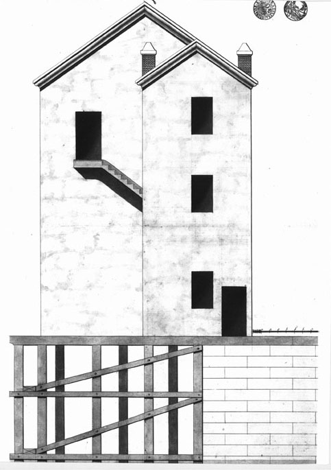 Plan du moulin sur le pont en 1811, élévation sud.