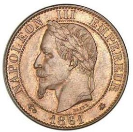 Pièce de 5 centimes Napoléon III lauré de 1862