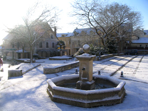 Place du Sophora sous la neige, fontaine