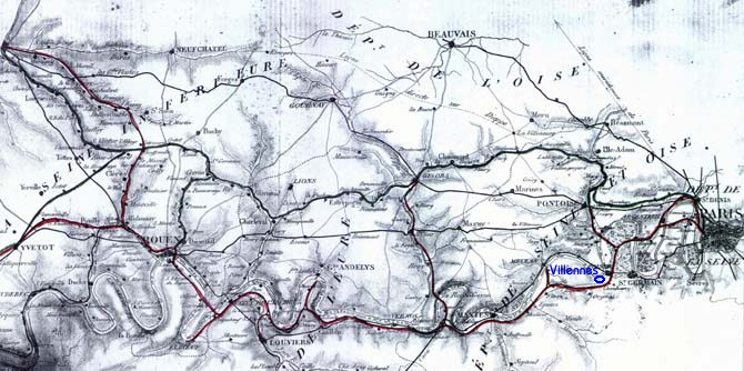 Plan comparatif des premiers projets de chemin de fer.