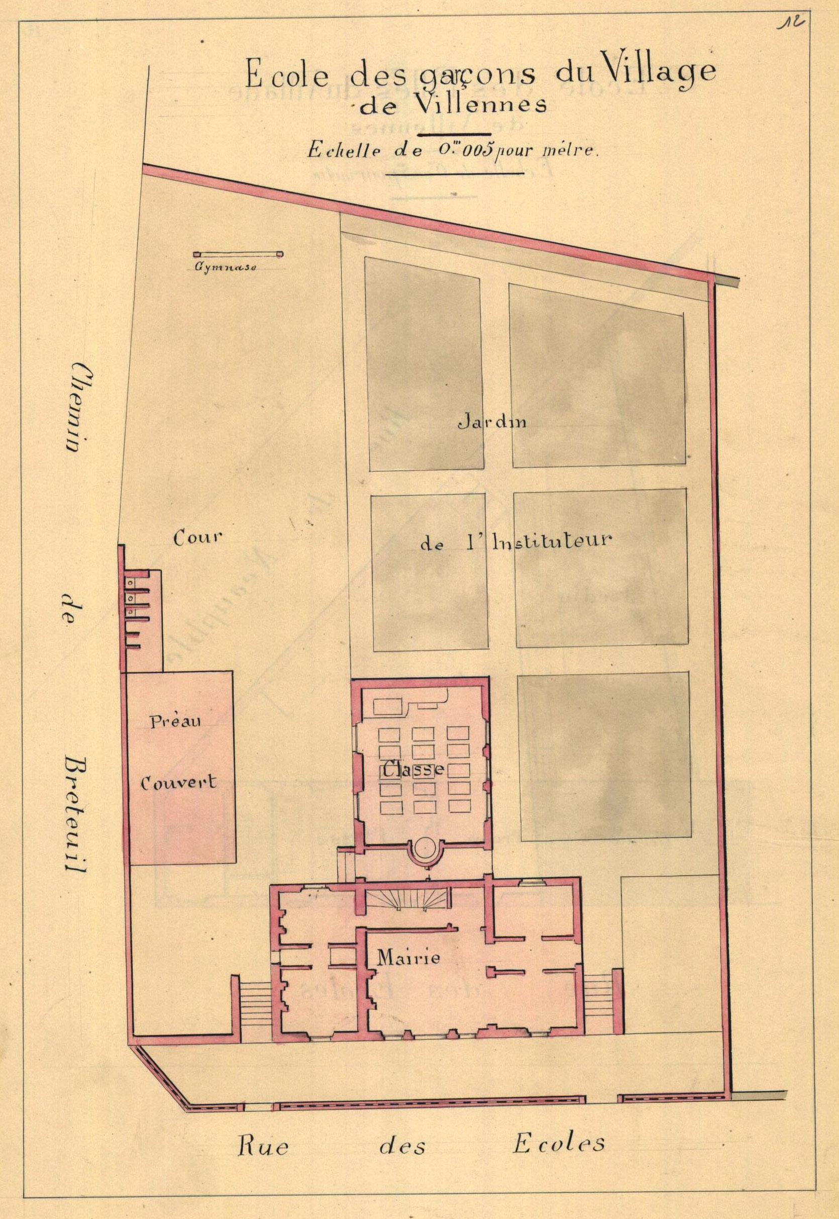Plan de l'ancienne école montrant l'emplacement de la bibliothèque.