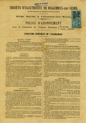 Police d'abonnement de la Société d'Electricité de Villennes