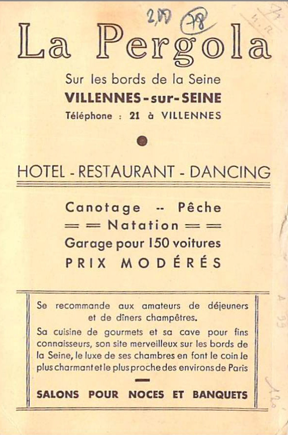 Publicité pour le restaurant La Pergola.