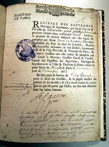 Extrait d'un registre de baptêmes paroissial.