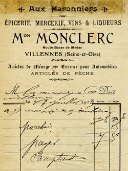 Note de 1913 du restaurant des Marronniers