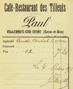 Note de 1911 du restaurant des Tilleuls.