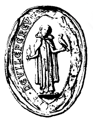 Dessin du sceau de Jeanne de Guyancourt dans un cartulaire.